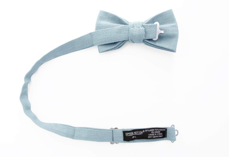 Spring Notion Boys' Linen Blend Bow Tie, Steel Blue Small - Image 2
